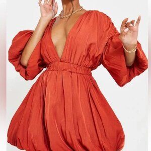 Pretty Little Thing: Orange Puffball Sleeve Bubble Dress [US 18 WOMEN'S]